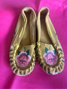 naughty monkey Tan Moccasins with Pink Floral Accents